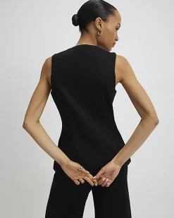 Black Stretch Scallop Waistcoat
