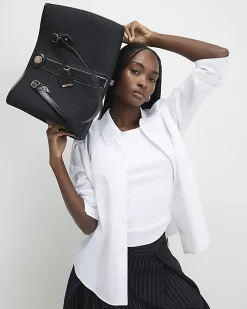 Black Stripe Monogram Shopper Bag