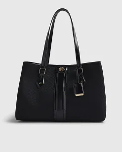Black Stripe Monogram Shopper Bag
