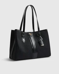 Black Stripe Monogram Shopper Bag