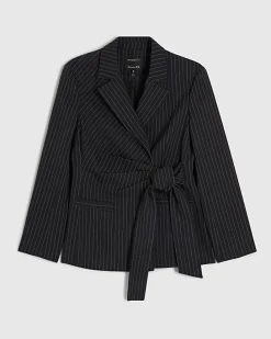 Black Stripe Tie Waist Blazer