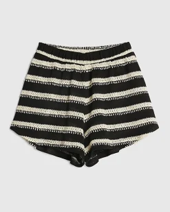 Black Striped Crochet Shorts