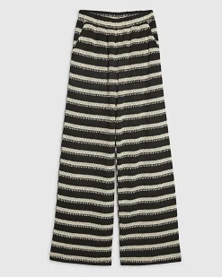 Black Striped Crochet Wide Leg Trousers