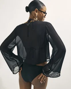 Black Stud Beach Cover Up Blouse