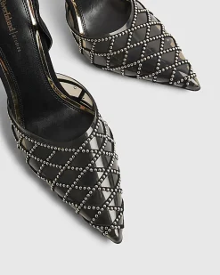 Black Studded Perspex Court Slingback Heels