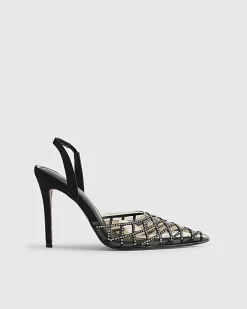 Black Studded Perspex Court Slingback Heels