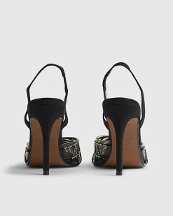 Black Studded Perspex Court Slingback Heels