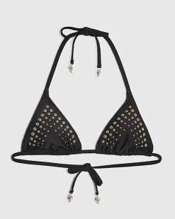 Black Studded Triangle Bikini Top