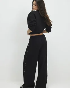 Black Studded Wide Leg Joggers