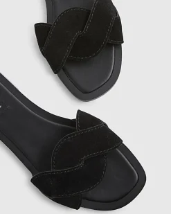 Black Suede Twist Strap Sandals