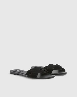 Black Suede Twist Strap Sandals