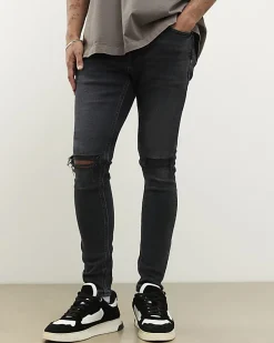 Black Super Skinny Fit Ripped Stretch Jeans