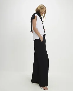 Black Tailored Drawstring Wide Leg Trousers