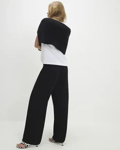 Black Tailored Drawstring Wide Leg Trousers