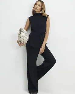 Black Texture Tie Top