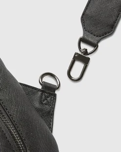 Black Textured Faux Leather Cross Body Bag