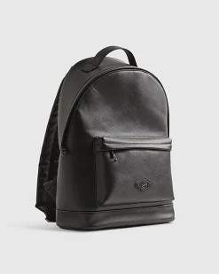 Black Textured Faux Leather Backpack