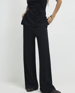 Black Textured Wide Leg Trousers