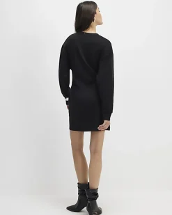 Black Tie Front Mini Sweatshirt Dress