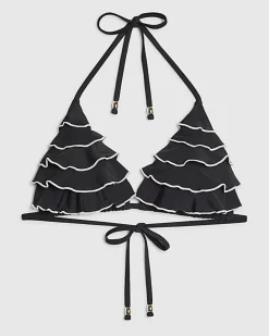 Black Triangle Mono Ruffle Bikini Top