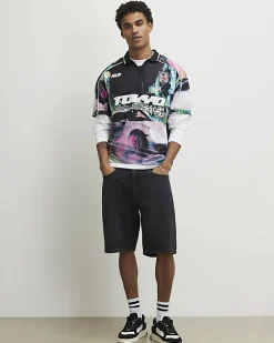 Black Washed Regular Fit Denim Shorts