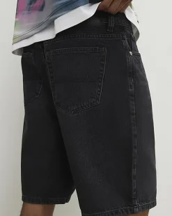 Black Washed Regular Fit Denim Shorts