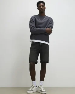Black Washed Slim Fit Stretch Denim Shorts
