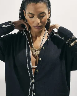 Black Whipstitch Beach Shirt