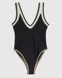 Black Whipstitch Trim Swimsuit