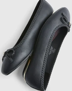 Black Wide Fit Bow Flat Ballet Pumps