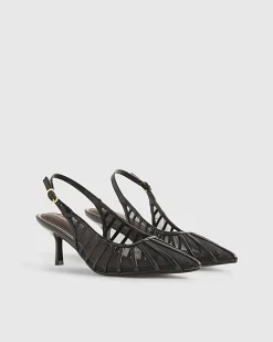 Black Wide Fit Mesh Slingback Court Heels