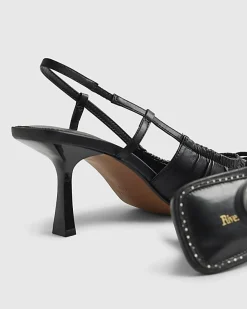 Black Wide Fit Ruched Bow Court Heels