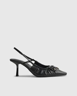 Black Wide Fit Ruched Bow Court Heels