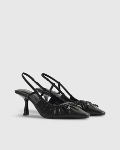 Black Wide Fit Ruched Bow Court Heels