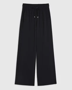 Black Wide Leg Drawstring Tailored Joggers
