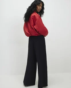 Black Wide Leg Drawstring Tailored Joggers