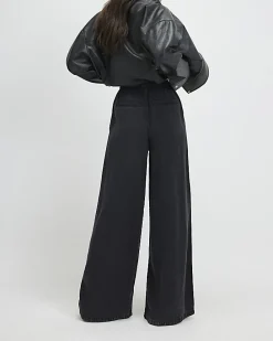 Black Wide Leg Pyjama Style Drawstring Jeans