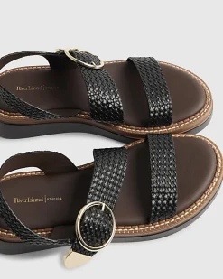 Black Woven Buckle Flatform Sandals