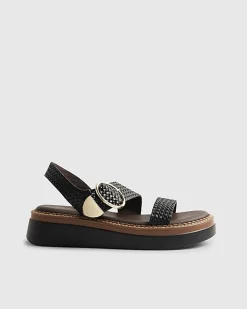 Black Woven Buckle Flatform Sandals