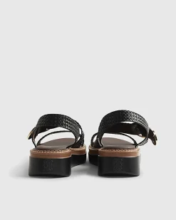 Black Woven Buckle Flatform Sandals