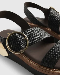Black Woven Buckle Flatform Sandals
