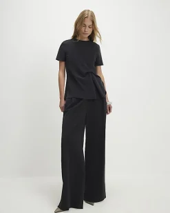 Black Woven Cupro Gathered Side Top