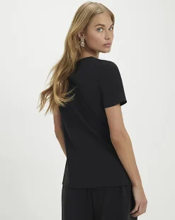 Black Woven Cupro Gathered Side Top