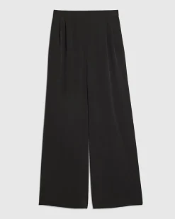 Black Woven Cupro Straight Leg Trousers