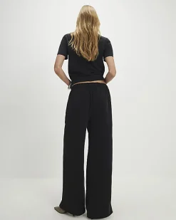 Black Woven Cupro Straight Leg Trousers