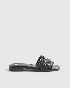 Black Woven Mule Sandals