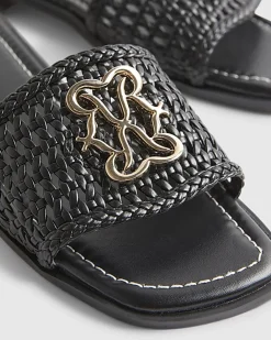 Black Woven Mule Sandals