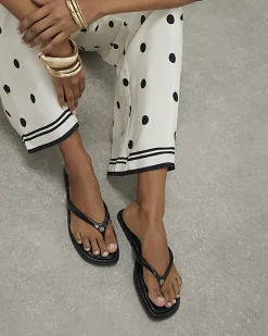 Black Woven Toe Thong Flat Sandals