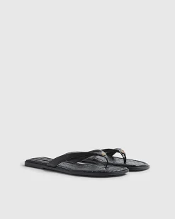 Black Woven Toe Thong Flat Sandals