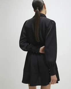 Black Wrap Front Mini Dress